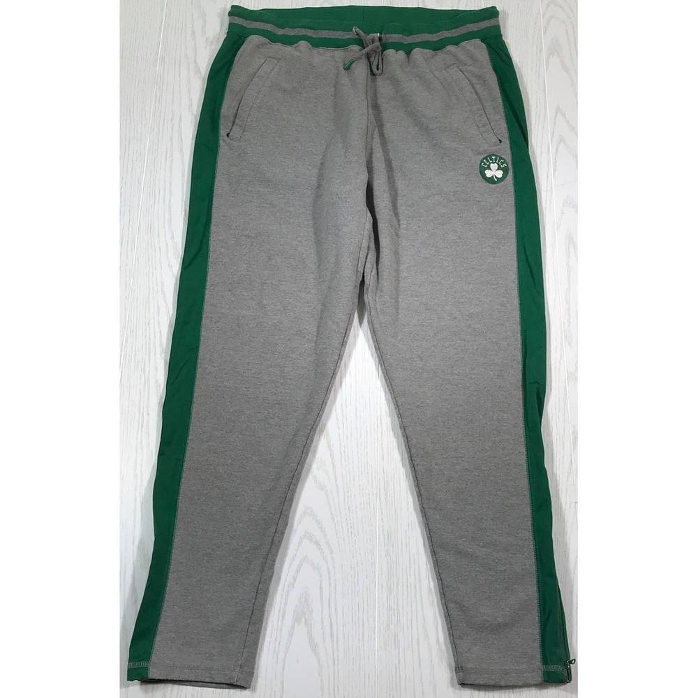FISLL NBA Boston Celtics Sweatpants Men 3XL Gray Green Ankle Zip Fleece Pockets